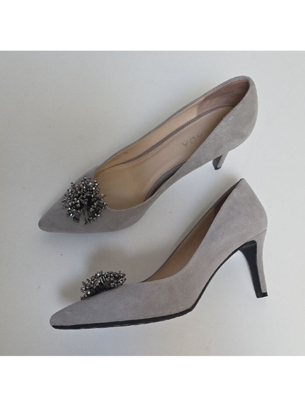 ESCADA | Gray Suede Heels Silver Embellishments Sz 40